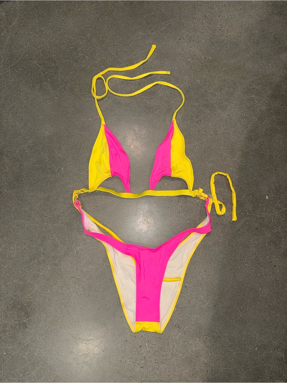 Fashion Nova Neon Pink & Yellow Triangle Bikini